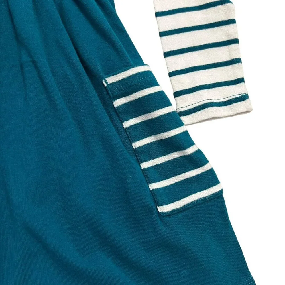 Hanna Andersson Sz 90 (3T) Teal Striped Dress & Bloomers